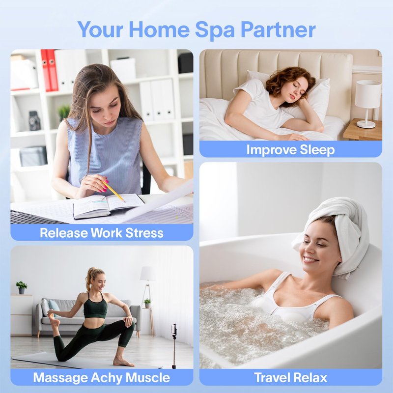 Bath Jets for Tub with 2 Powerful Speeds, 60 Mins Runtime, Rechargeable Bubble Machine Home Bathtub Accessories for Spa, Stress Relief, Muscle Relaxing, Gifts for Women Bath Lover