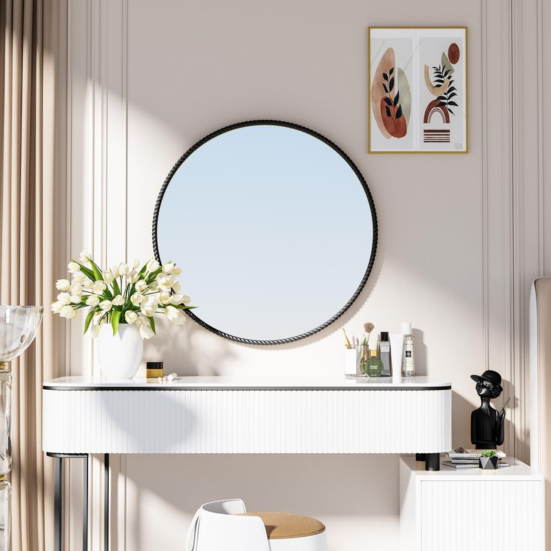 PROHOMEWARE Black Round Bathroom Mirrors, 24 inch Circle Wall Mounted Hanging Mirror for Entryway, Living Room, Hallway, Bathroom, Bedroom