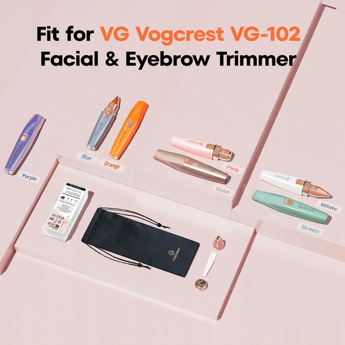 VOGCREST Replacement Heads for Facial Hair Removal - Painless Eyebrow Trimmer Razor Set for VG-102, VG-1023, VG-1024