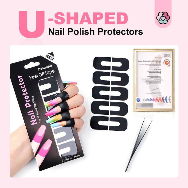 Saviland 100PCS Nail Polish Protector for Fingers: 99.99%+ U V Protection Cuticle Protector for Nails Painting U-Shaped Nail Protectors Peel Off Tip Tape for French Tip Stamp Nails Art