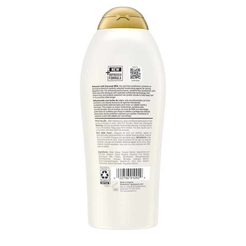 OGX Nourishing + Coconut Milk Conditioner, Hydrating & Restoring Conditioner Moisturizes for Soft Hair After the First Use, Paraben-Free, Sulfate-Free Surfactants, 25.4 fl. oz