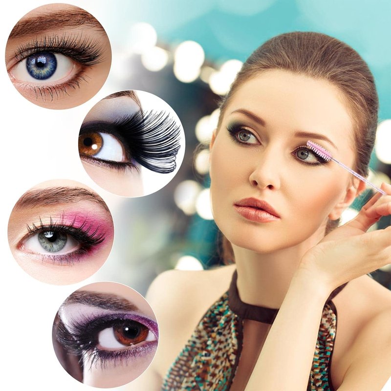 Skiennix Disposable Mascara Wands - Crystal Eyebrow Spoolies for Eyelash Extensions | 100 Pcs, Pink