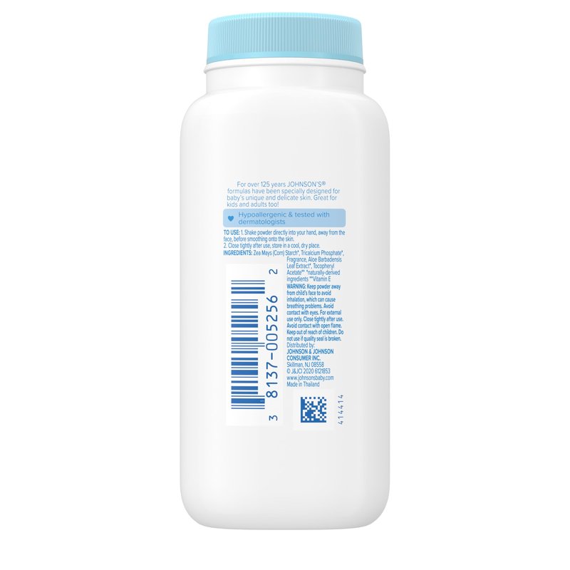 Johnson's Baby Cornstarch Baby Powder with Aloe and Vitamin E for Delicate Skin, Hypoallergenic, No Addded Parabens, and Dyes for Gentle Baby Skin Care, Baby Essentials, 1.5 oz