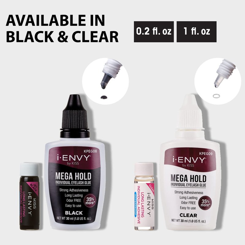 i-Envy Semi-Permanent Lash Glue Adhesive for Individual Cluster Lashes & Lash Extension, Waterproof Strong Hold, Long-Lasting Up to 2 Weeks, Latex-Free, Perfect for Sensitive Eyes (Black, 1 Pack)