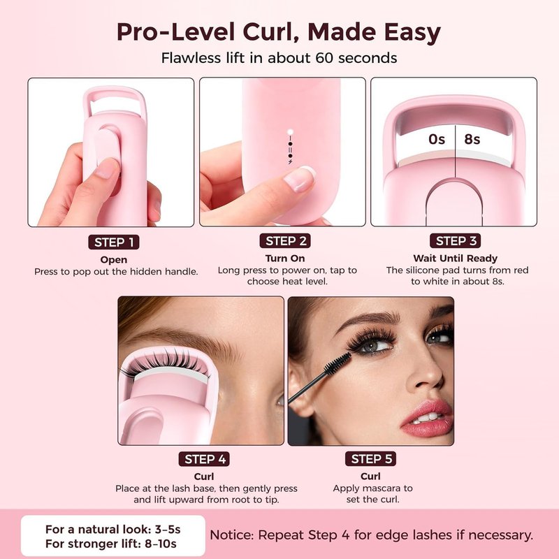Skiennix Heated Eyelash Curler - Safe Anti-Burn Design with Upgraded Silicone Pad | 24H Natural C-Curl, USB-C Rechargeable