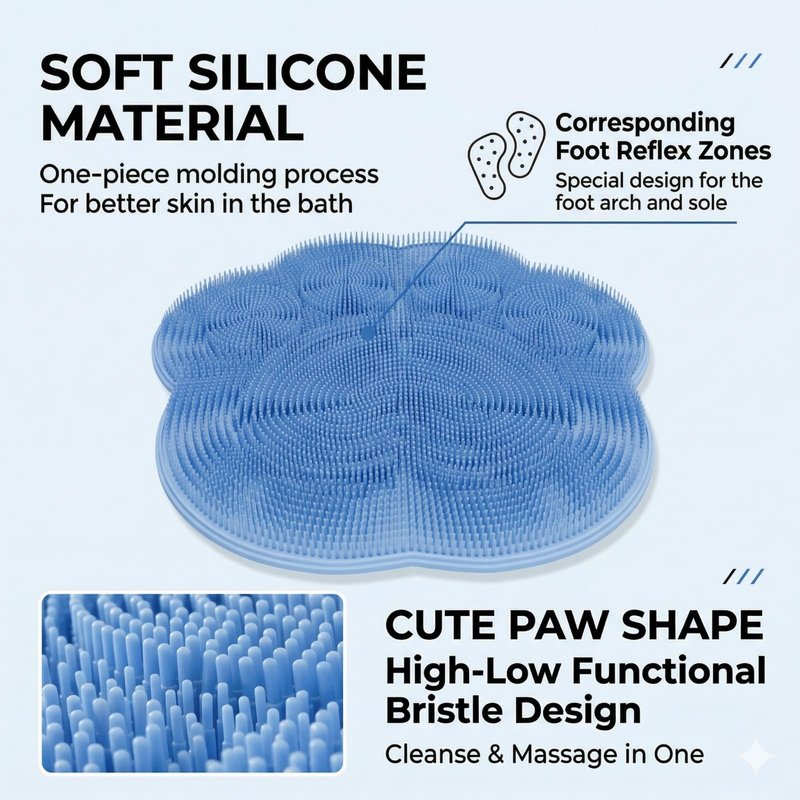 Foot Scrubber in Shower,Shower Foot Scrubber Mat,Silicone Foot Scrubber for Shower,Silicone Body Scrubber with Suction Cups,Bath Feet Scrub Mat with Storage Hook(Blue)
