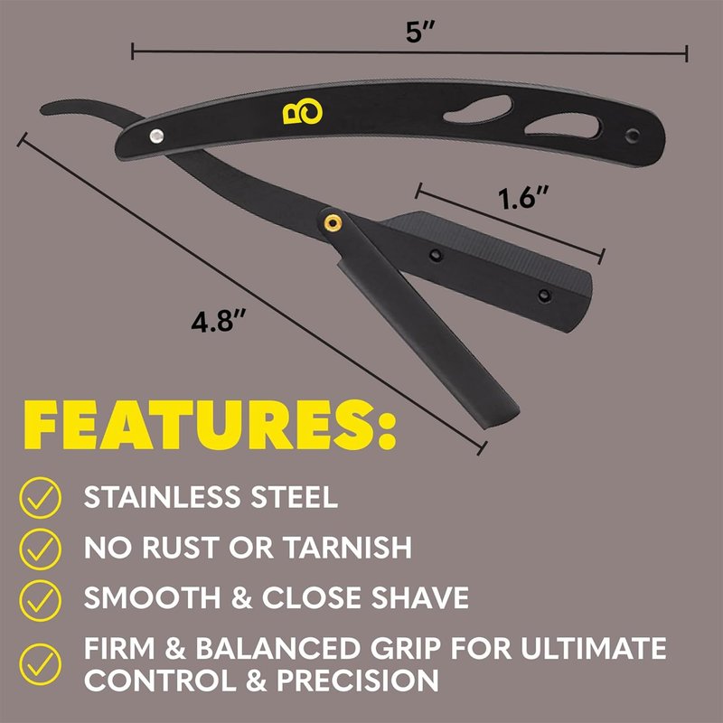 The Beard Club Straight Razor for Men - Navajas Para Barbero - Barber Straight Edge Razor Kit - Premium Single Derby Blade Cutthroat With 10 Replaceable Stainless Steel Blades & Leather Case