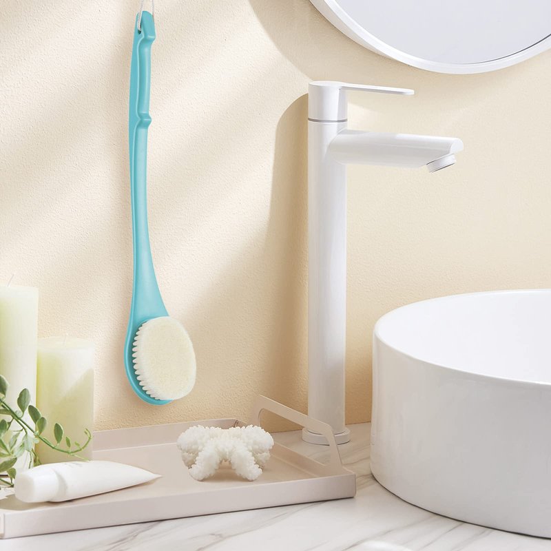 Body Back Scrubber – 17'' Long Handle Shower Brush, Anti-Mold Exfoliator for Dry & Wet Use, Deep Cleansing & Gentle Exfoliation for Smooth Skin – for Men, Women & Elderly (Cream White)