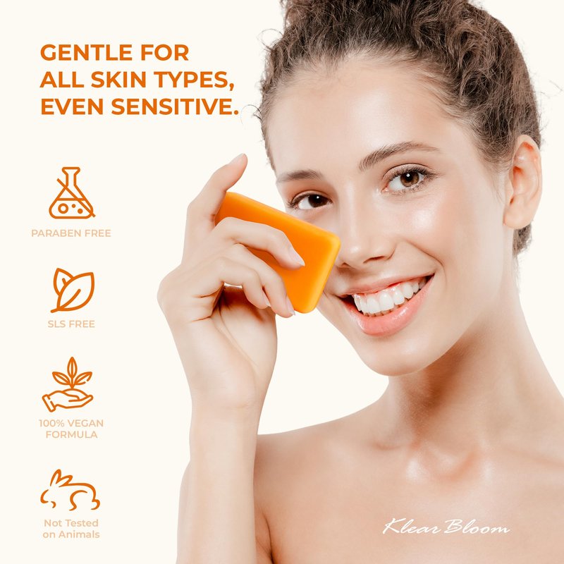 KlearBloom Kojic Acid Soap, Turmeric Soap Bar for Dark Spots Brightening & Moisturizing with Collagen, Vitamin E, Retinol, Hyaluronic Acid, Shea Butter, Paraben & Sulfate-Free 105g x4 Bars