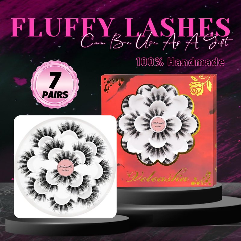 Veleasha Lashes 5D Faux Mink Lashes Fluffy False Eyelashes Handmade Eye Lashes Wispy Lightweight Fake Lashes Luxurious Volume Fake Eyelashes 7 Pairs Pack (Dubai)