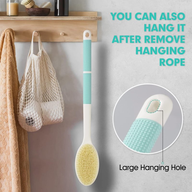 Backski Back Scrubber - Anti-Slip Long Handle Body Brush with Soft & Stiff Bristles | Green
