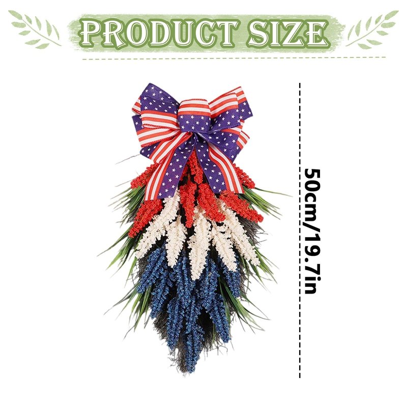 Patriotic Wreaths for Front Door, Red White and Blue Decorative Wreath for Independence Day, Memorial Day, Veterans Day, Fourth of July & All-Year Patriotic Home Decor (Blue)