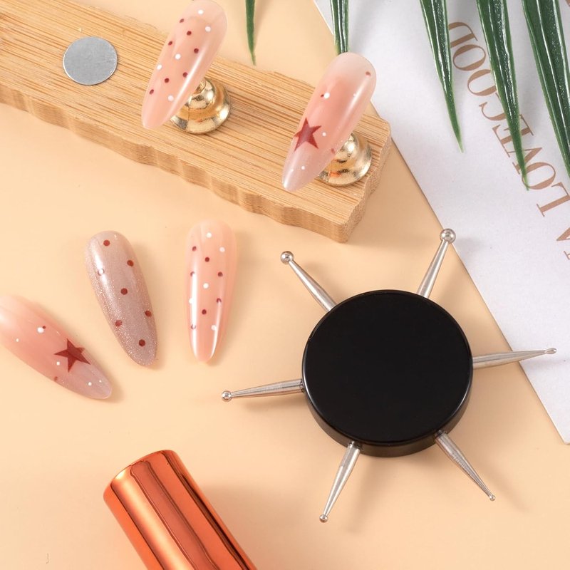 Nail Dotting Tool, 6-in-1 Metal Dotting Tool Nail Art, Circular Nail Design Dotting Pen, Ergonomic Dotting Disc for Manicure Embossing, Tracing, Painting - Black, 1pcs