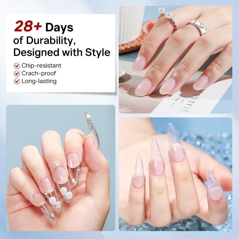 MIZHSE Builder Gel for Nails, 8-in-1 Clear Hard Builder Nail Gel Strengthener Gel Thickening Extension Rhinestone Glue in a Bottle for Nail Salon LED & U V Lamp Needed 16mL
