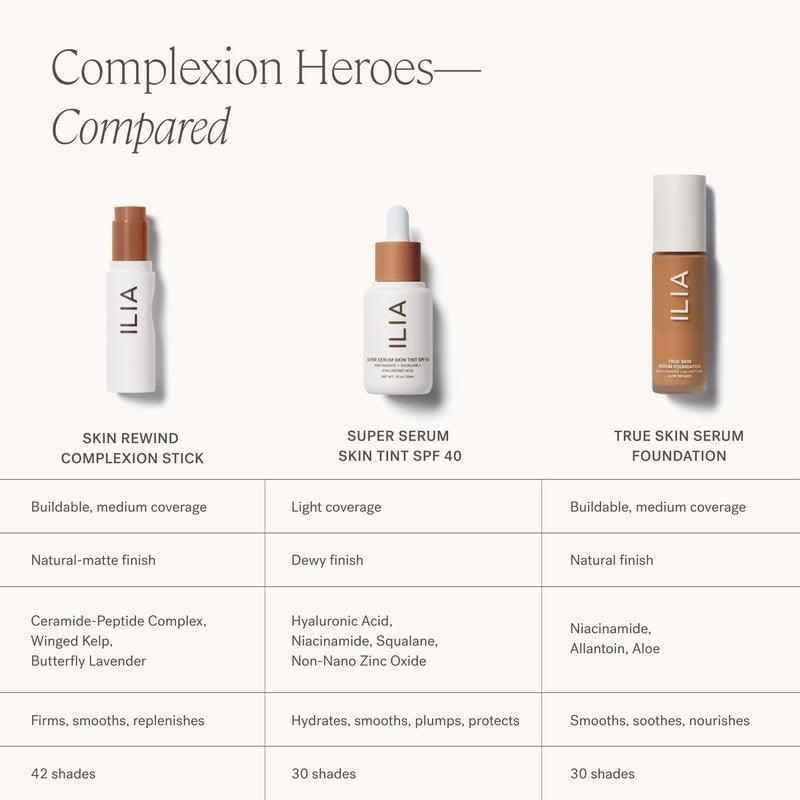 ILIA - Skin Rewind Complexion Stick - Foundation + Concealer + Skincare | Non-Toxic, Vegan, Cruelty-Free, Clean Makeup (3W - Spruce, 0.35 oz | 10 g)