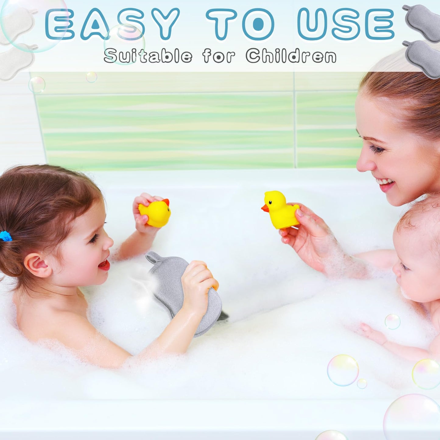 Tatuo 4 Pieces Baby Bath Sponge Cotton Baby Sponge Toddler Soft and Absorbent Loofah for Kids Babies Men Women(Grey,White)