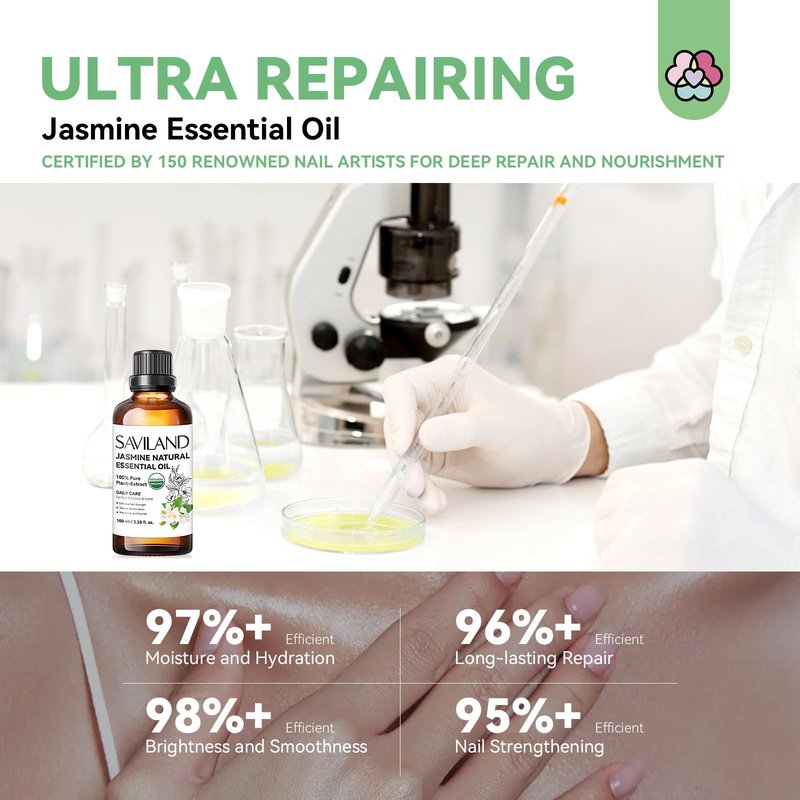 SAVILAND Jasmine Essential Oil for Cuticle Nails Hands: Ultra Repairing Cuticle Oil 100% Pure Plant-Based Nail Strengthener Hand Oils for Dry Hand Damaged Cuticle Weak Nail Care with Travel Bottle