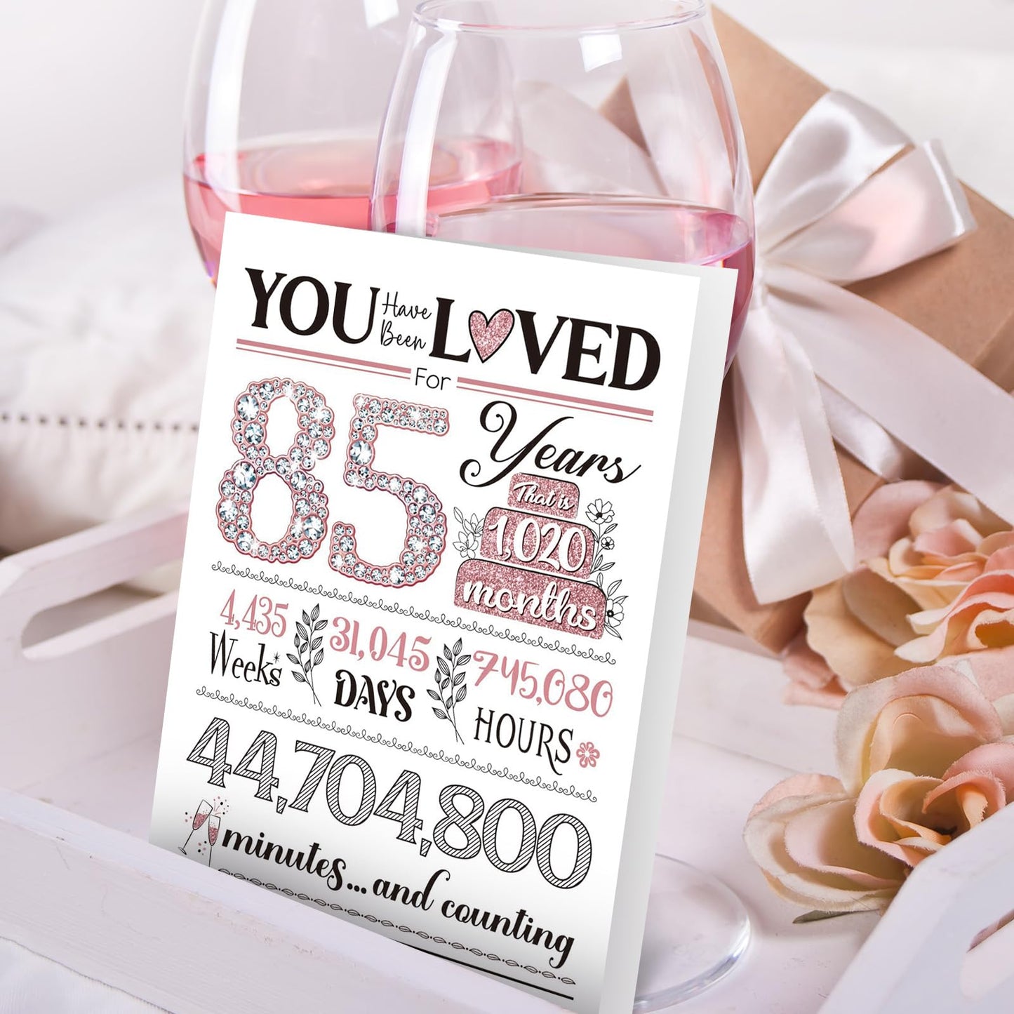 TSVATE 85th Birthday Card, 85th Birthday Gifts for Women, 85th Birthday Decorations, 85th Birthday Card for Women, Mom, Wife, Grandma, 85 Year Old Gifts Rose Gold