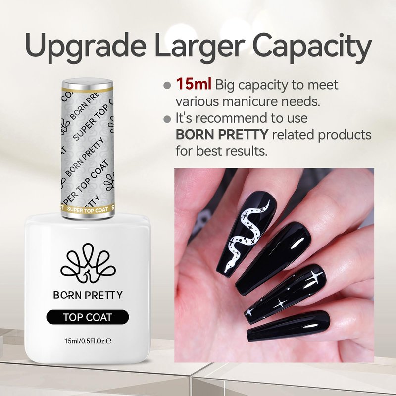 Born Pretty Gel Top Coat,15ml Gloss Base and Top Coat Set, No Wipe Super Top Gel Not Chip or Peel and Long Lasting Base Gel Top Gel for Nail Art