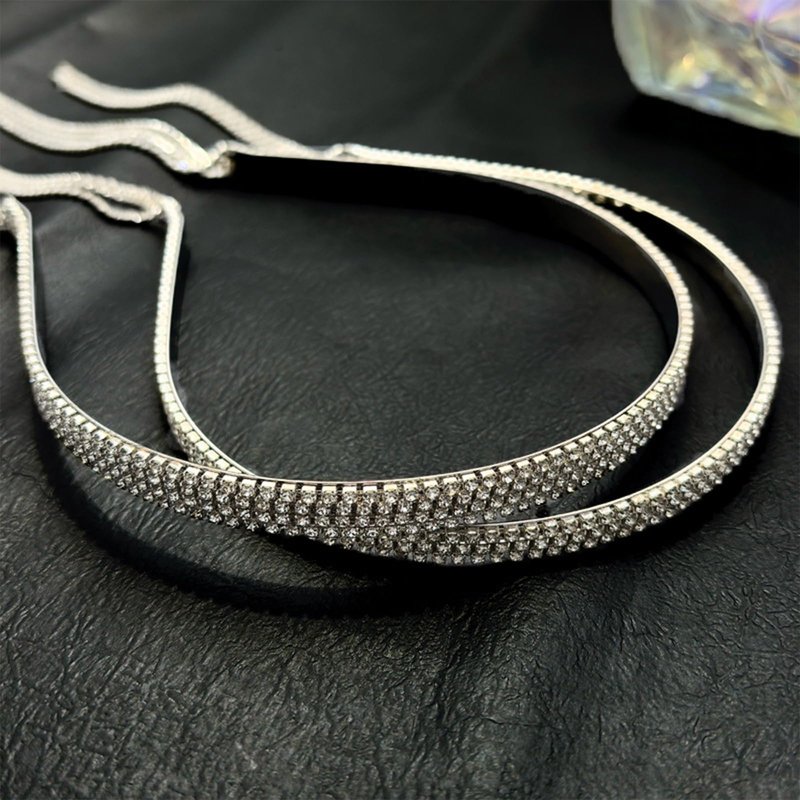 Elloph Crystal Disco Headband - Silver Tassel Sparkly Diamond Rhinestone Women's Headband - 70s Hair Accessory - 1 Count (Pack of 1)