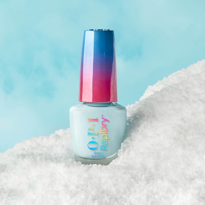 OPI RapiDry Baby Blue Me Away | Opaque Light Blue Crème Quick Dry Nail Polish | Vegan, Smudge Proof, Fast Drying | Snow Time to Waste | Holiday 2025