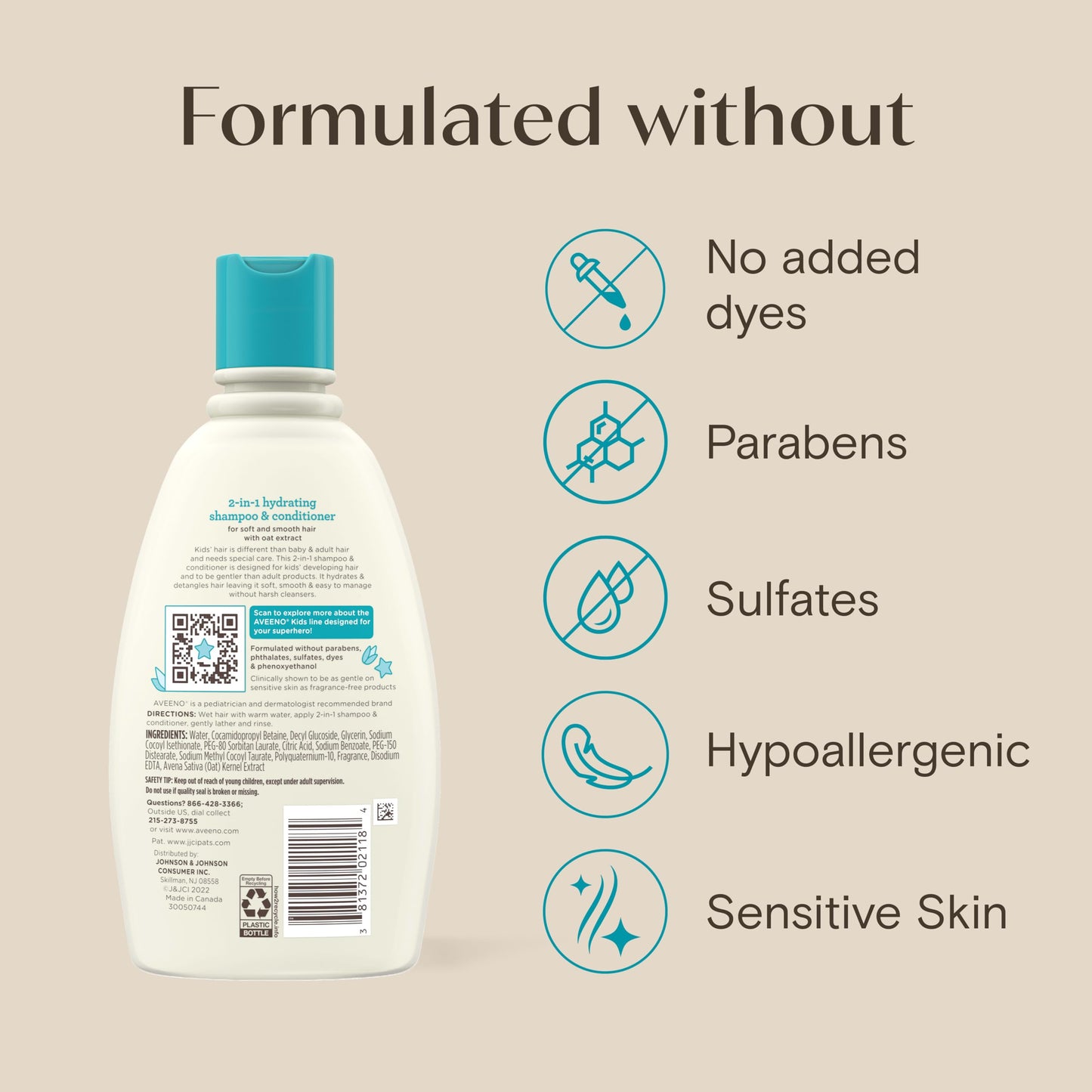 Aveeno Kids Shampoo & Conditioner, Formulated With Oat Extract to Gently Cleanse, Condition & Detangle Kids Hair, For Sensitive Skin and Scalp, Hypoallergenic, 12 Fl Oz