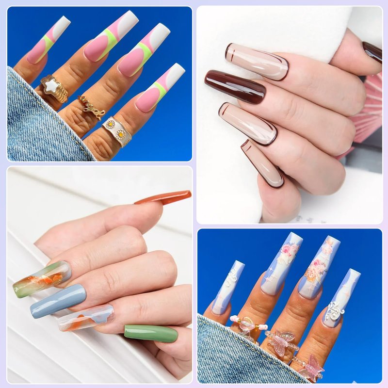 LIONVISON 500PCS No C Curve Nail Tips, Long Square 10 Sizes Half Cover Straight Square French Clear Fake Nail Tips for Acrylic Nails Professional for Nail Art Salon
