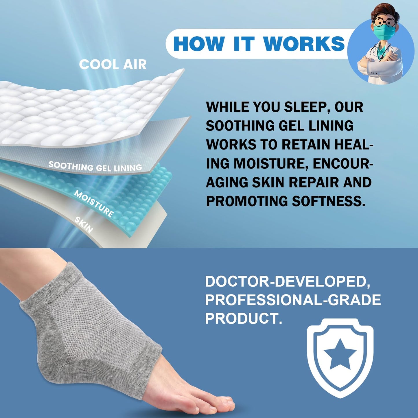 TEAWOO Moisturizing Heel Socks - 6 Pairs for Dry Cracked Feet, Toeless Gel Socks for Hydration and Repair