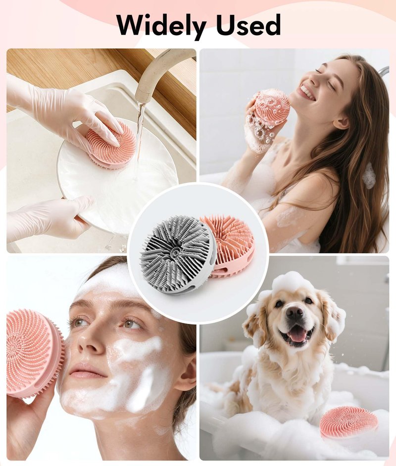 EaTubano Silicone Body Scrubber - 2 Pack Dual-Sided Exfoliating & Massage Scrubber for Women & Men, Rich Foaming Gentle Back Scrubber for All Skin Types (Pink+Grey)