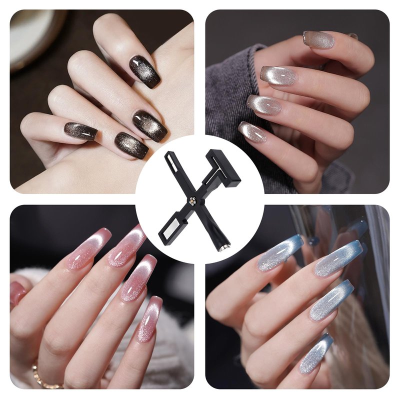 11Pcs Cat Eye Magnet for Nails Polish, 3-in-1 Nail Art Magnet Pen set Magnetic Cat Eye Gel Nail Polish Accessories Art Design Kit Tools, Multifunctional Magnet for Cat Eye Gel Polish Set Black