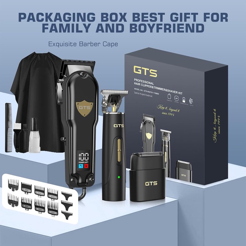 Professional Hair Clippers for Men - Cordless Haircut Kit with Beard Trimmer & IPX7 Electric Shaver | Rechargeable Barber Clippers, LED Display, Black