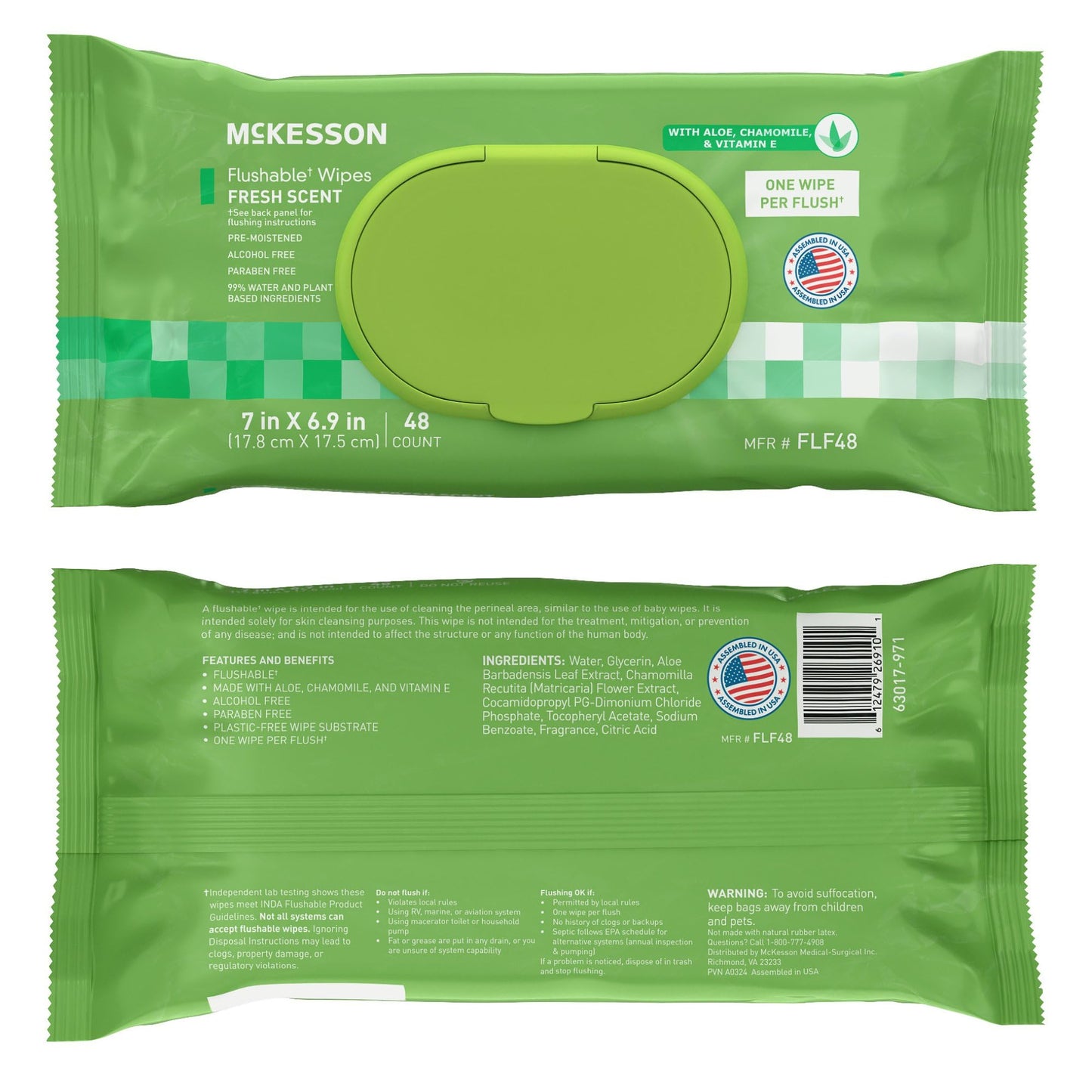 McKesson Flushable* Adult Wet Wipes – 576 Wipes (12 Pack of 48) – Aloe & Vitamin E, Plant-Based Cleansing Wipes, Scented