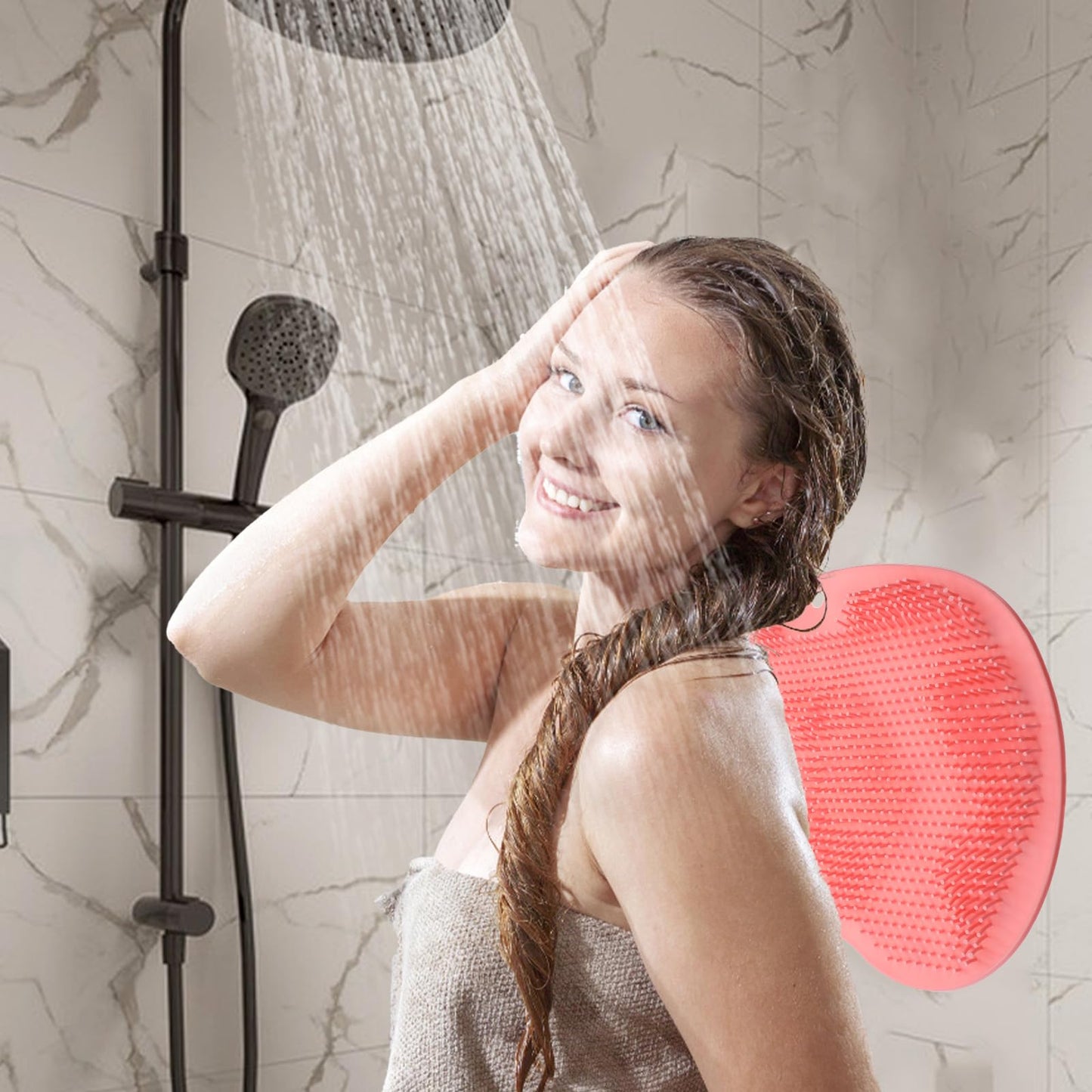 Guduling Foot Shower Scrubber,Silicone Shower Feet Scrubber Mat,with Non-Slip Suction Cups,Exfoliating Bath Wash Pad,Foot and Back Scrubbers for Showers Floor, Pink