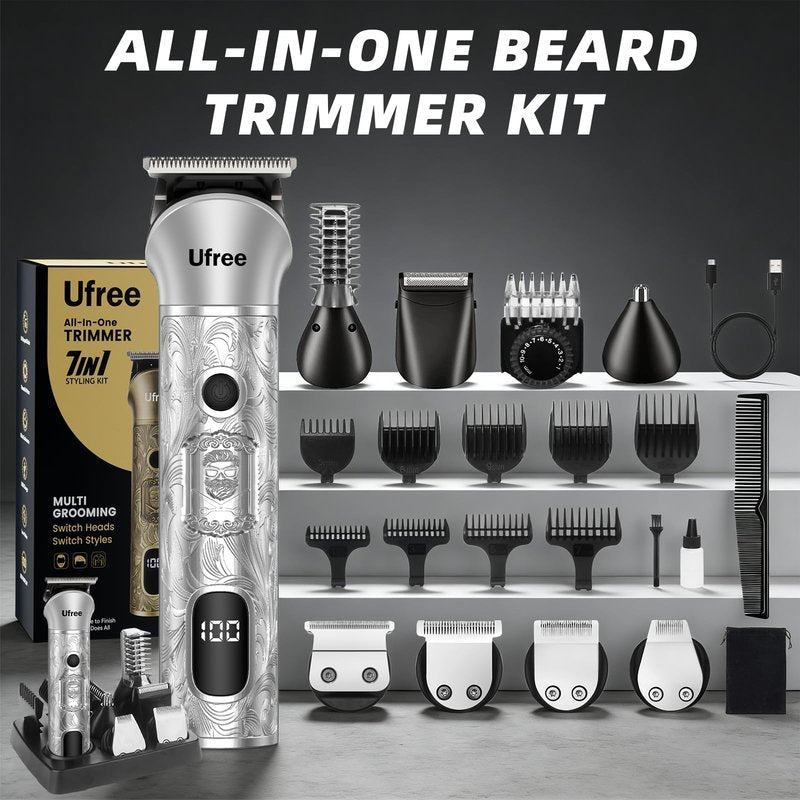 Ufree Beard Trimmer for Men, 7 in 1 Electric Shavers Razor, Cordless Hair Trimmer, Men's Grooming Kit for Body Hair, Nose, Face & Mustache, Birthday Gifts for Men, Husband Father