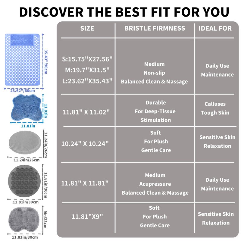 Merleu Bath Tub Shower Mat with Soft Shower Foot Scrubber Mat for Massage,Non Slip Bathtub Mat with Strong Suction Cups, Silicone Shower Foot Scrubber Mat (Dusty Blue, 31.5" X 19.7"(Rectangular))