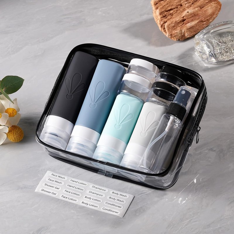 INSFIT Travel Bottles Set - 17 Pack TSA Approved Silicone Toiletry Containers | 3oz & 2oz Leak-Proof, BPA-Free
