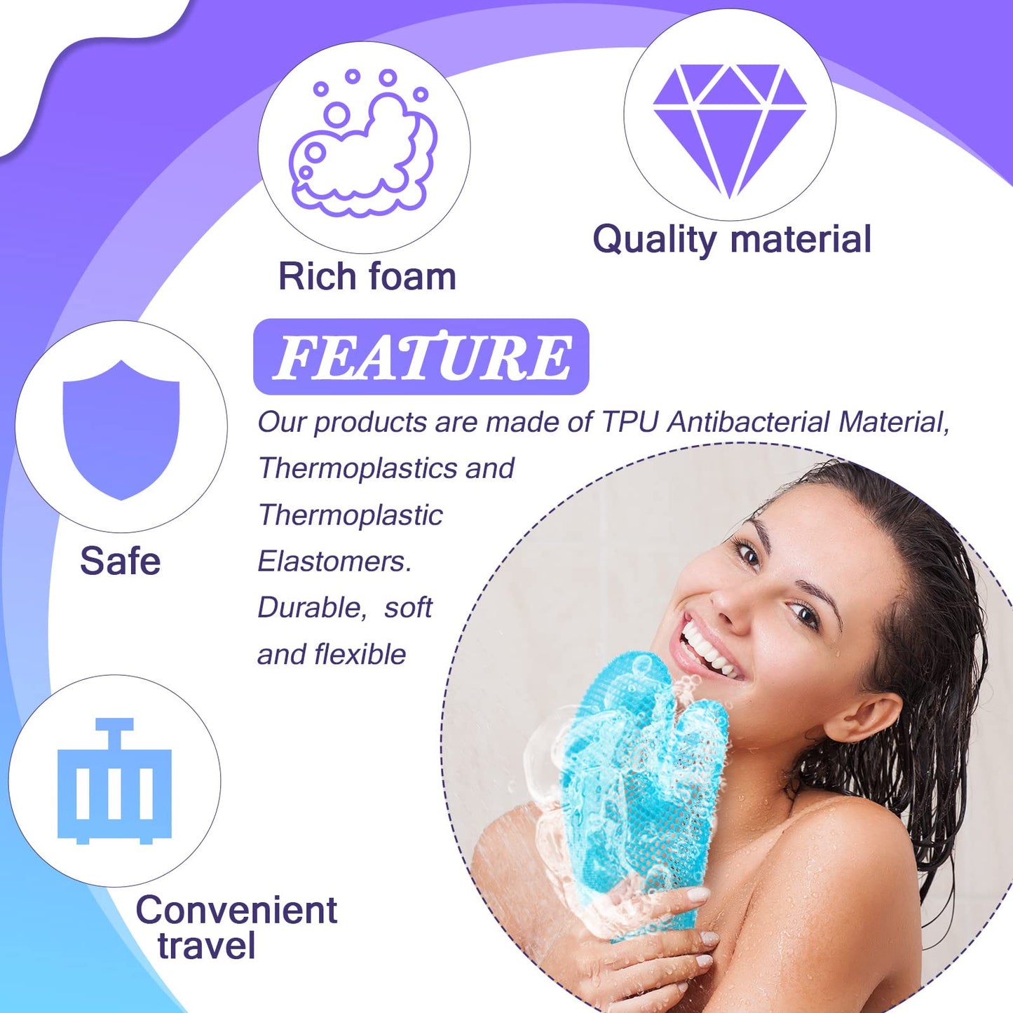 Karenhi 2 Pcs Honeycomb Exfoliating Glove Bath Mitt Body Spa Scrubber, Honeycomb Exfoliator Glove for Body Shower, Scrubber Sponge Shower Loofah, Quick Drying(Blue,Purple)