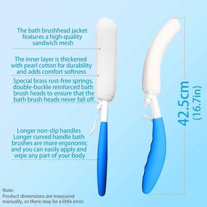 KkaFFe Long Handle Bath Brush,15.35" Anti-Slip Curve Shower Back Brush,Ergonomic Streamlined Back Brush Scrubber, Body Brush for Showering for