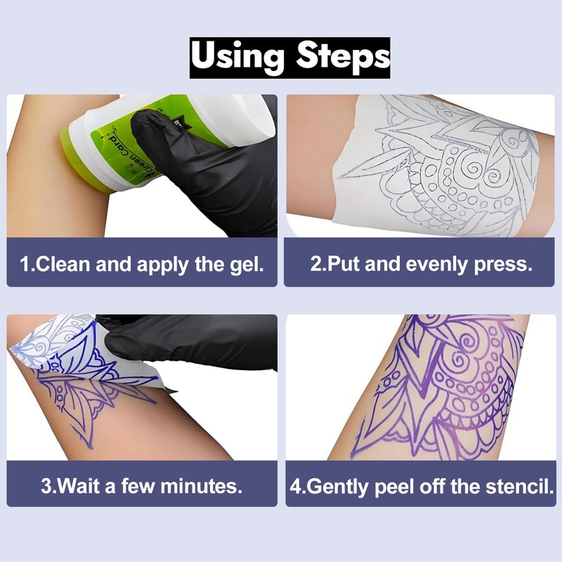 MIUXIA Tattoo Stencil Paper Transfer Gel Combo Kit - 100 Sheets A4 Stencil Paper + 2 Bottles Transfer Gel for Crisp, Long-Lasting Stencils, Safe & Easy to Use Perfect for Tattoo Artists & Beginners