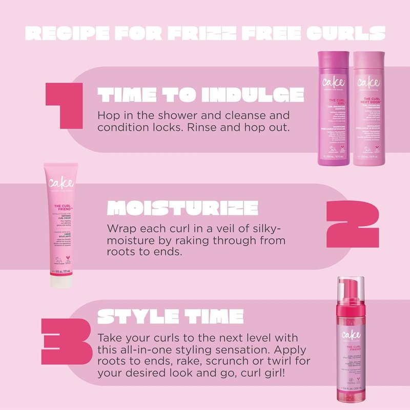 Cake Beauty Gel-to-Foam Curl Styler, The Curl Friend – High Hold & Definition - Frizz Protection- Infused with Coconut Oil & Shea Butter - For Curly Hair- 6.8 fl oz./ 200 mL