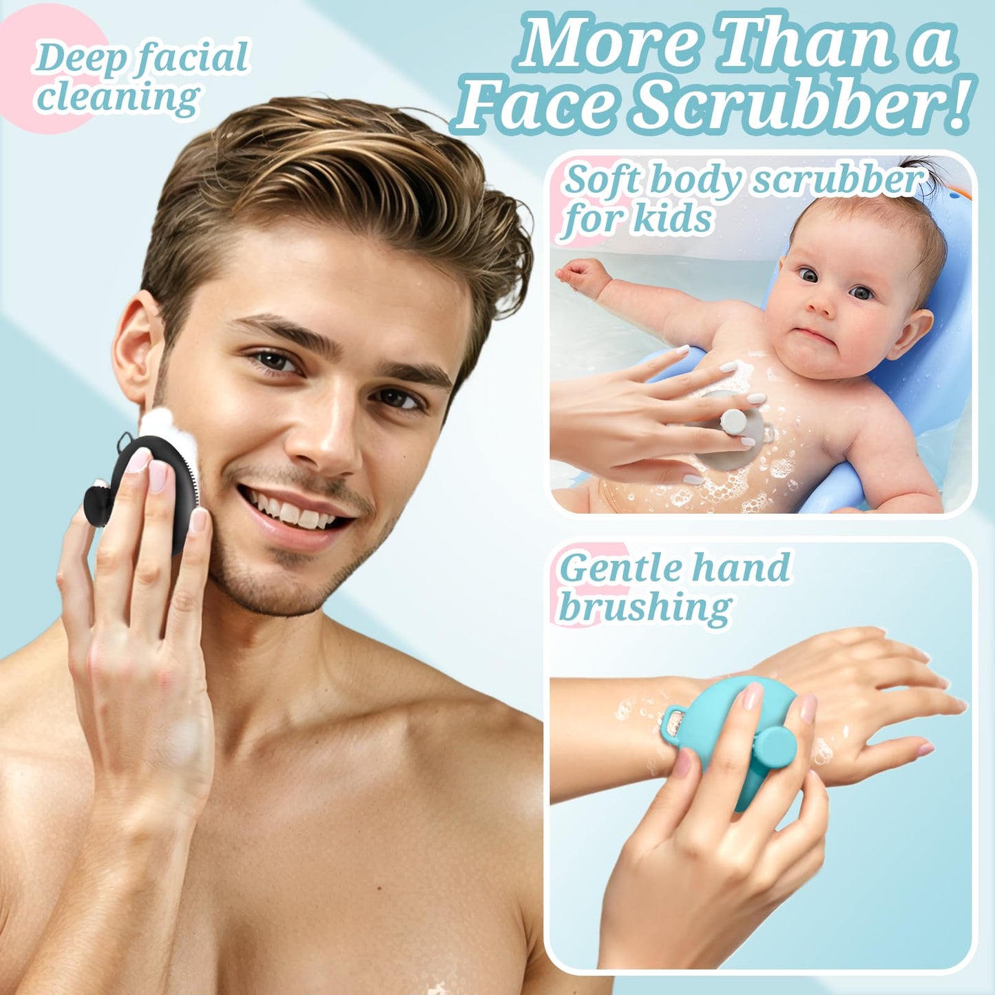 GEENOA Silicone Face Scrubber 2PCS, Manual Face Scrubber Exfoliator with Soft Bristles and Non-Slip Handle, Gentle Facial Scrubber Face Brush for Super Lathering & Deep Cleansing(Black+Pink)