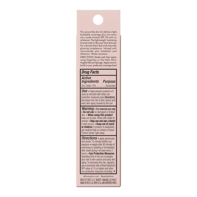 e.l.f. Halo Glow Skin Tint SPF 50, Tinted Moisturizer For Light, Buildable Coverage, Creates A Natural Glow, Vegan & Cruelty-Free, 16 Rich Cool