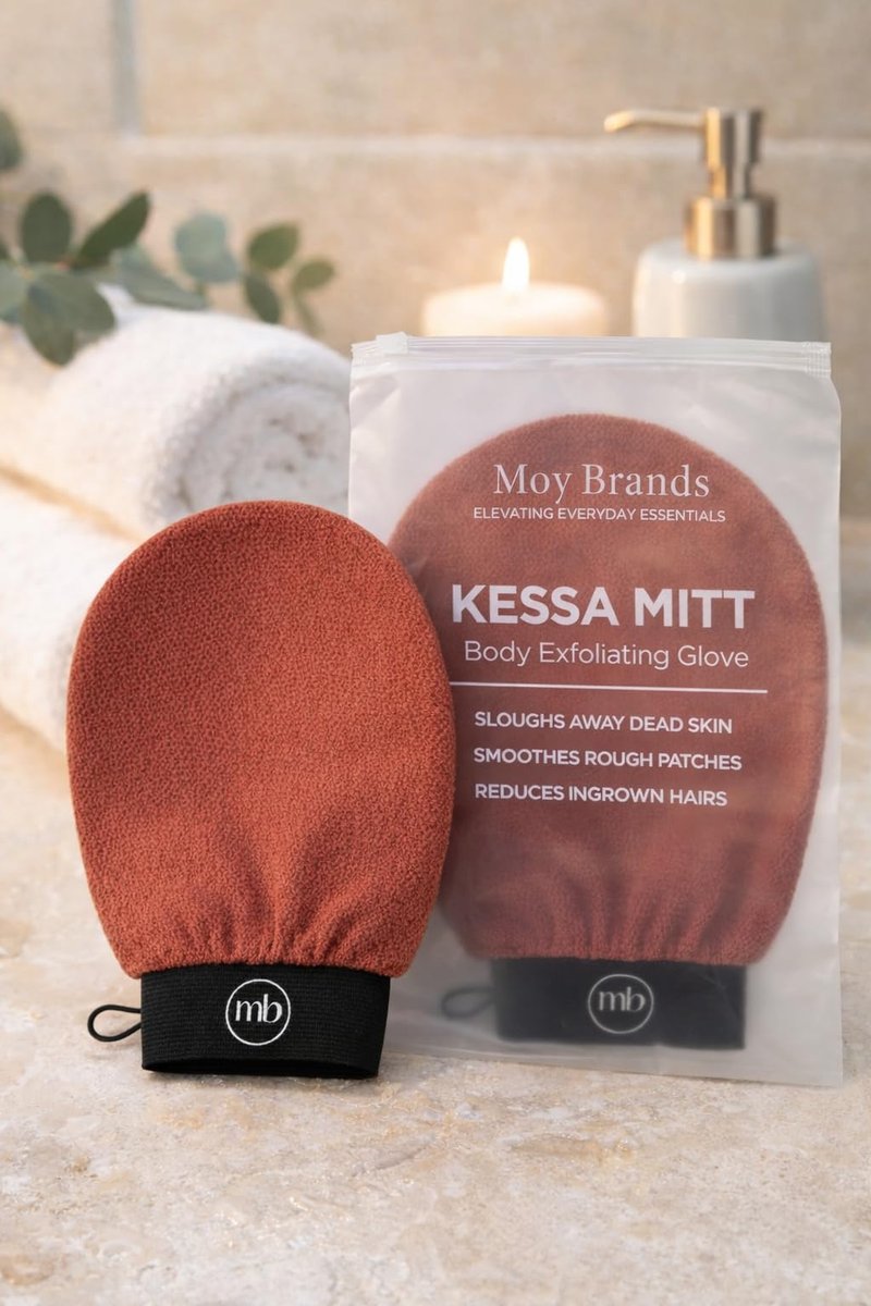 Korean Exfoliating Mitt Glove – Dead Skin Remover for Body, Moroccan Kessa Scrub, Strawberry Skin & KP Treatment, Deep Exfoliating Bath Glove for Smooth Skin (Brown)