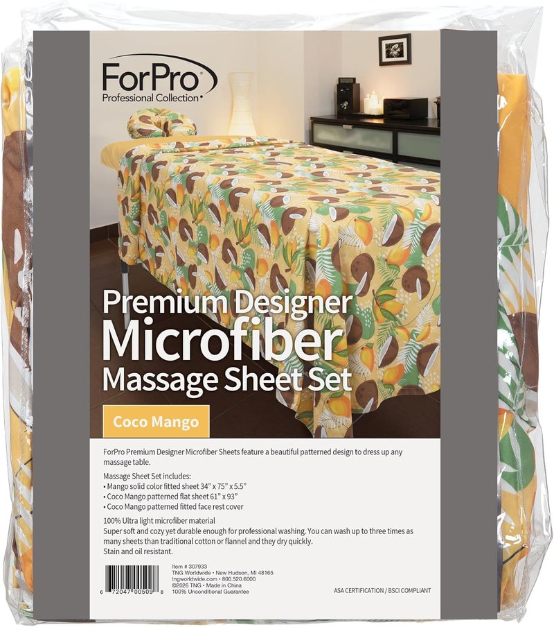 ForPro Premium Microfiber 3-Piece Massage Sheet Set - Coco Mango, Ultra-Light & Stain-Resistant