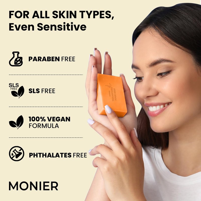 MONIER Kojic Acid Soap - Dark Spot Remover Soap Bars - with Collagen, Turmeric, Coconut Oil, Vitamin C, Vitamin E - Moisturizing & Nourishing - Original Japanese Complex