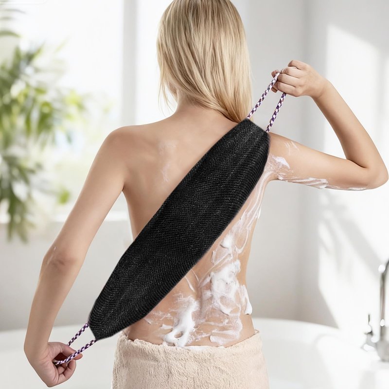 Manmihealth Soft Silicone Body Scruuber & African Bath Sponge Net Set, Gentle-Cleansing Shower Brush & Exfoliating Mesh Combination, Lathering Well Africa Wash Net Shower Scrubber (Black)