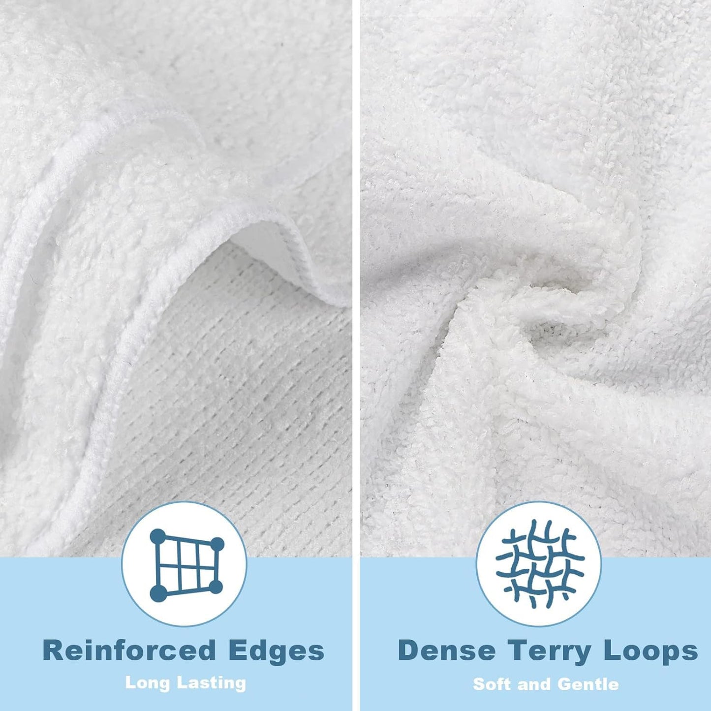 HOMEXCEL Microfiber Washcloths Towel Pack of 50, 12" x 12" Highly Absorbent and Soft Face Towels Wash Cloths for Bathroom, Gym, Hotel and Spa, Fast Drying Multi-Purpose Cleaning Cloth, White