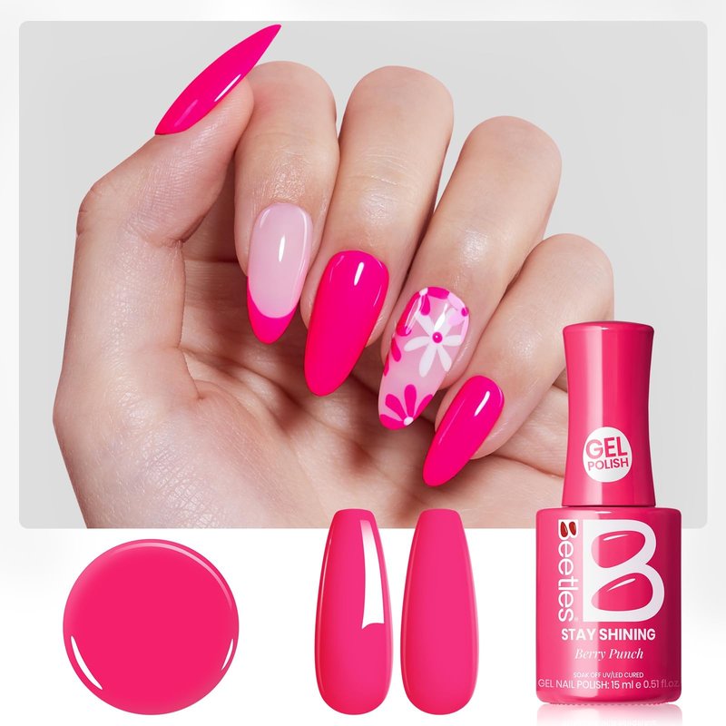 Beetles Hot Pink Gel Polish - Wild Tulips 15ML/0.51FlOz, Neon Pink Gel Polish, Same Color Same Bottle STAY SHINING Series, Soak Off UV LED Lamp Nails Art Manicure Salon DIY Home Spring & Summer Nails