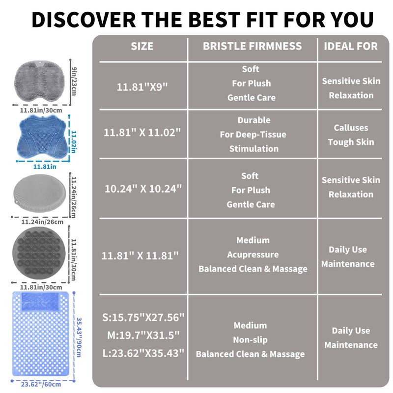 Merleu Shower Foot Scrubber Mat with 3 Types of Upgraded Brushes for Massage, Shower Back Scrubber with Micro Suction Cups,Back Washer,Shower Scrubber for Body at Home Spa (Sky Blue)