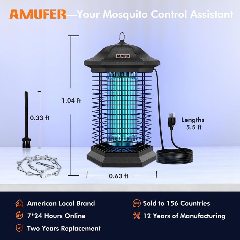 AMUFER Bug Zapper Outdoor Indoor, 18W Power & 4400V Instant Grid Mosquito Repellent, Insect Control Efficiency Increased 100%, 1/2 Acre Coverage, Fly Trap for Patio, Backyard, Home